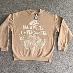Nashville Tennessee Sweatshirt Unisex Medium Tan Beige Cowboy Guitar Cowgirl‎